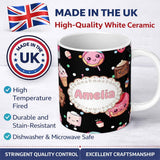 Personalized Custom Name Cute Kawaii Desserts Candy Cakes and Sweet Treat Characters Seamless 11oz Ceramic Coffee Tea Mug White Large Handle