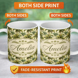 Personalized Custom Name Tropical Coconut Palm Tree Vintage Seamless Pattern Name Cute 11oz Ceramic Coffee Tea Mug White Large Handle