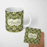 Personalized Custom Name Dense Tropical Banana Leaf Jungle Seamless Pattern Name Cute Unique 11oz Ceramic Coffee Tea Mug White Large Handle