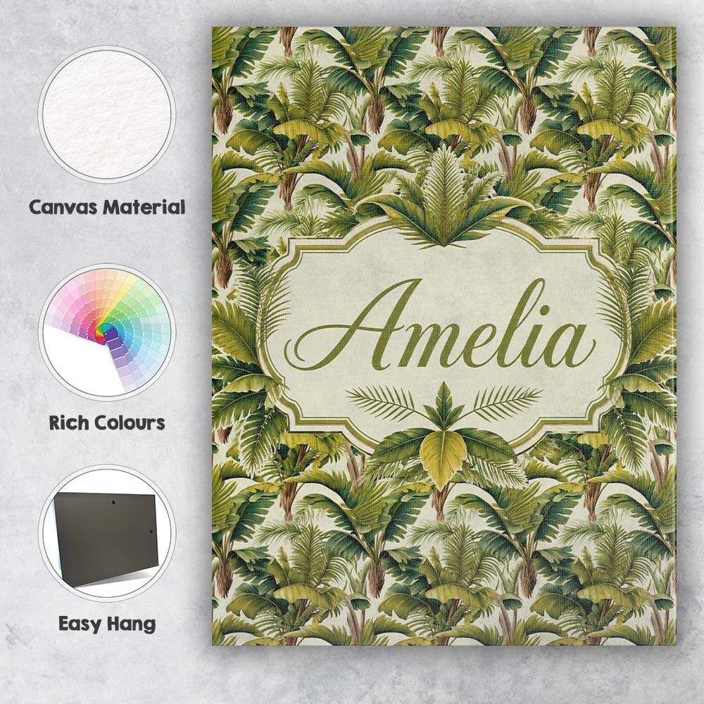 Personalised Name Dense Tropical Banana Custom  Modern Room Accent Elegant Feature Canvas Wall Art Print Decor Picture Ready to Hang