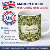 Personalized Custom Name Dense Tropical Banana Leaf Jungle Seamless Pattern Name Cute Unique 11oz Ceramic Coffee Tea Mug White Large Handle