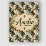 Personalised Name Grunge Coastal Palm Tree Custom  Unique Gift Idea Elegant Feature Canvas Wall Art Print Decor Picture Ready to Hang