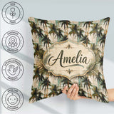 Custom Name Grunge Coastal Palm Tree Artistic Seamless Name Cute Square Filled Cushion Throw Pillow Sofa Bed Home Decor Zip Washable UK Made