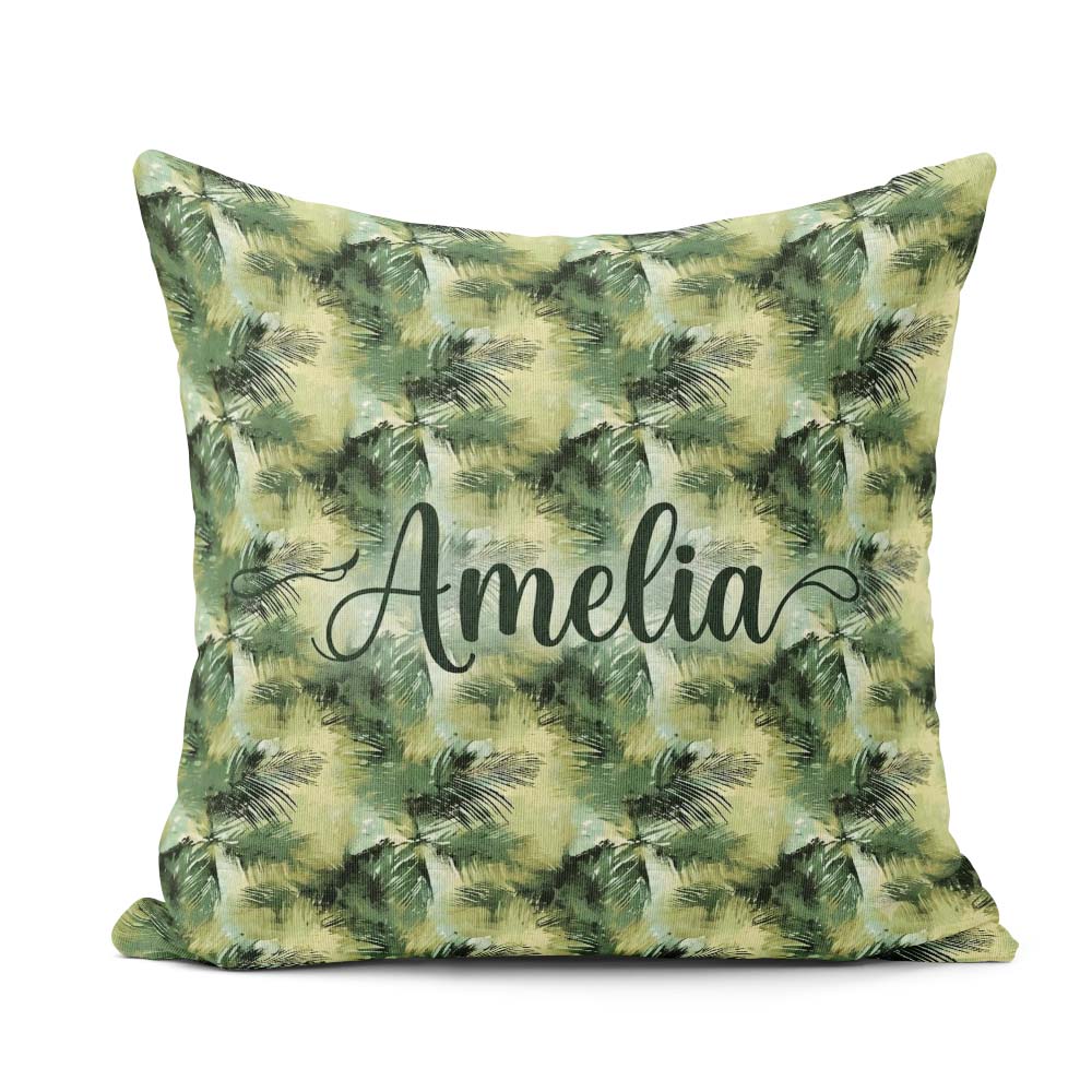 Custom Name Watercolor Tropical Palm Leaf Abstract Seamless Name Square Filled Cushion Throw Pillow Sofa Bed Home Decor Zip Washable UK Made