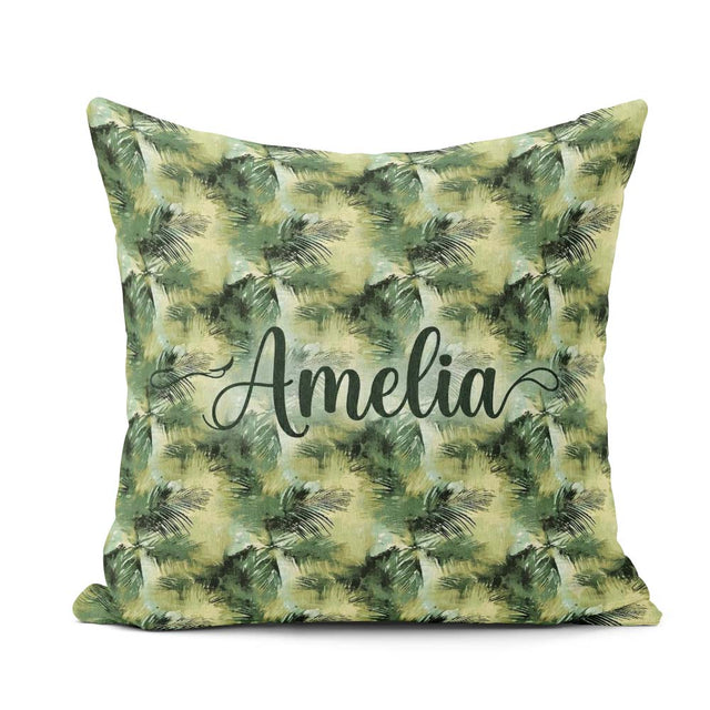 Custom Name Watercolor Tropical Palm Leaf Abstract Seamless Name Square Filled Cushion Throw Pillow Sofa Bed Home Decor Zip Washable UK Made