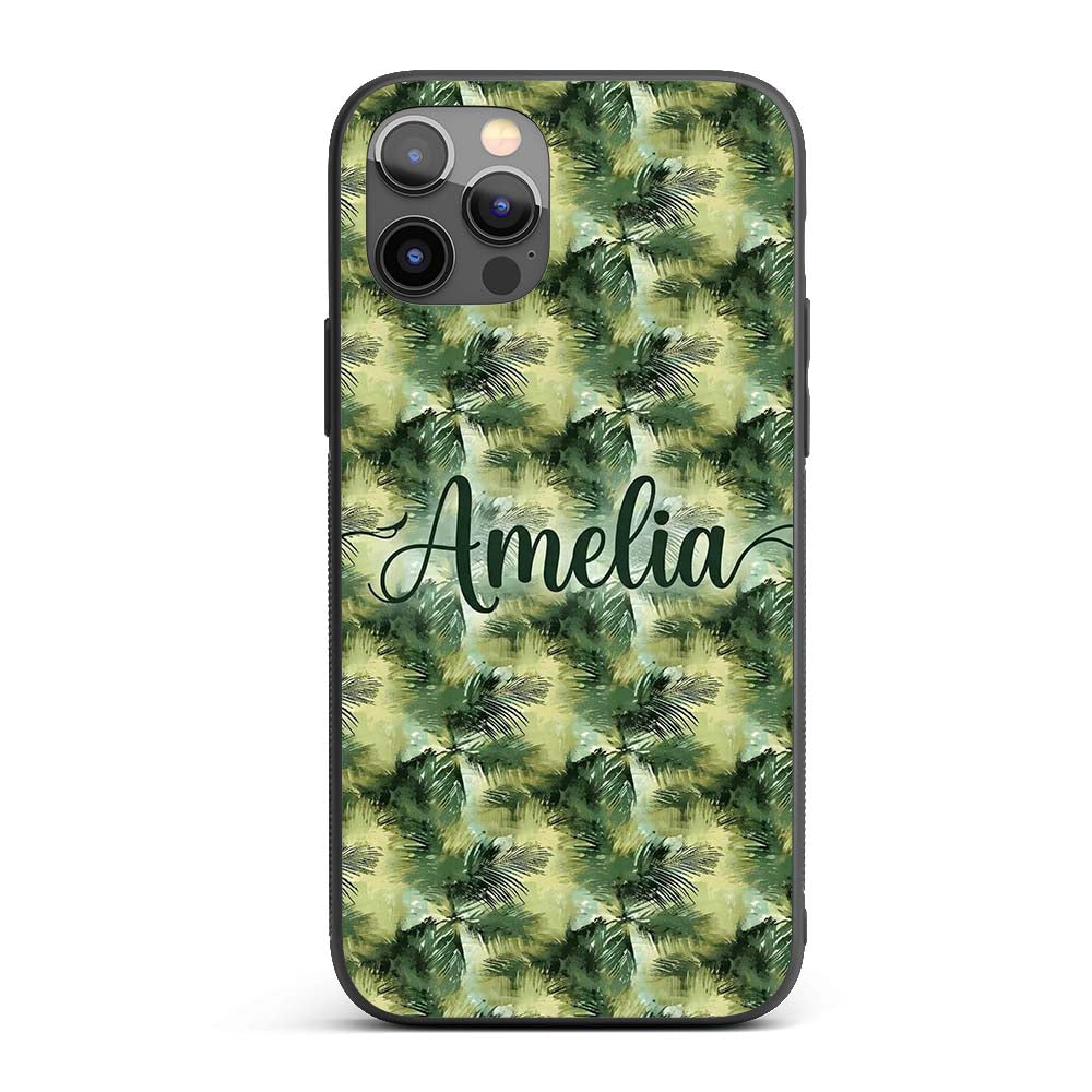 Watercolor Tropical Palm Leaf Abstract Seamless Custom Name Protective Phone Case Mobile Cover Durable Everyday Smartphone Shock Resistant