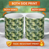 Personalized Custom Name Watercolor Tropical Palm Leaf Abstract Seamless Pattern Name Cute 11oz Ceramic Coffee Tea Mug White Large Handle