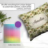Custom Name Soft Coastal Palm Tree Landscape Seamless Name Cute Square Filled Cushion Throw Pillow Sofa Bed Home Decor Zip Washable UK Made