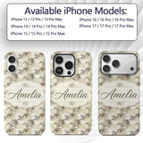 Neutral Beige Palm Leaf Botanical Printed Design Custom Name Protective Phone Case Mobile Cover Durable Everyday Smartphone Shock Resistant