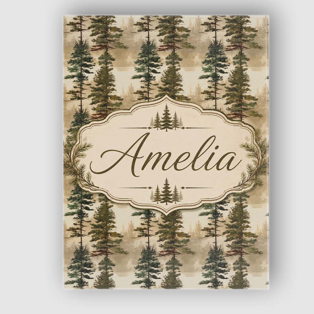 Personalised Name Tall Evergreen Pine Trees Custom  Bespoke Interior Contemporary Canvas Wall Art Print Decor Picture Ready to Hang