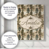 Personalised Name Tall Evergreen Pine Trees Custom  Bespoke Interior Contemporary Canvas Wall Art Print Decor Picture Ready to Hang