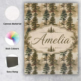 Personalised Name Tall Evergreen Pine Trees Custom  Bespoke Interior Contemporary Canvas Wall Art Print Decor Picture Ready to Hang