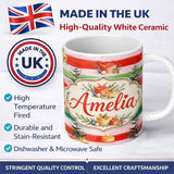 Personalized Custom Name Watercolor Christmas Gift Boxes Pine Trees Striped Holiday Seamless 11oz Ceramic Coffee Tea Mug White Large Handle