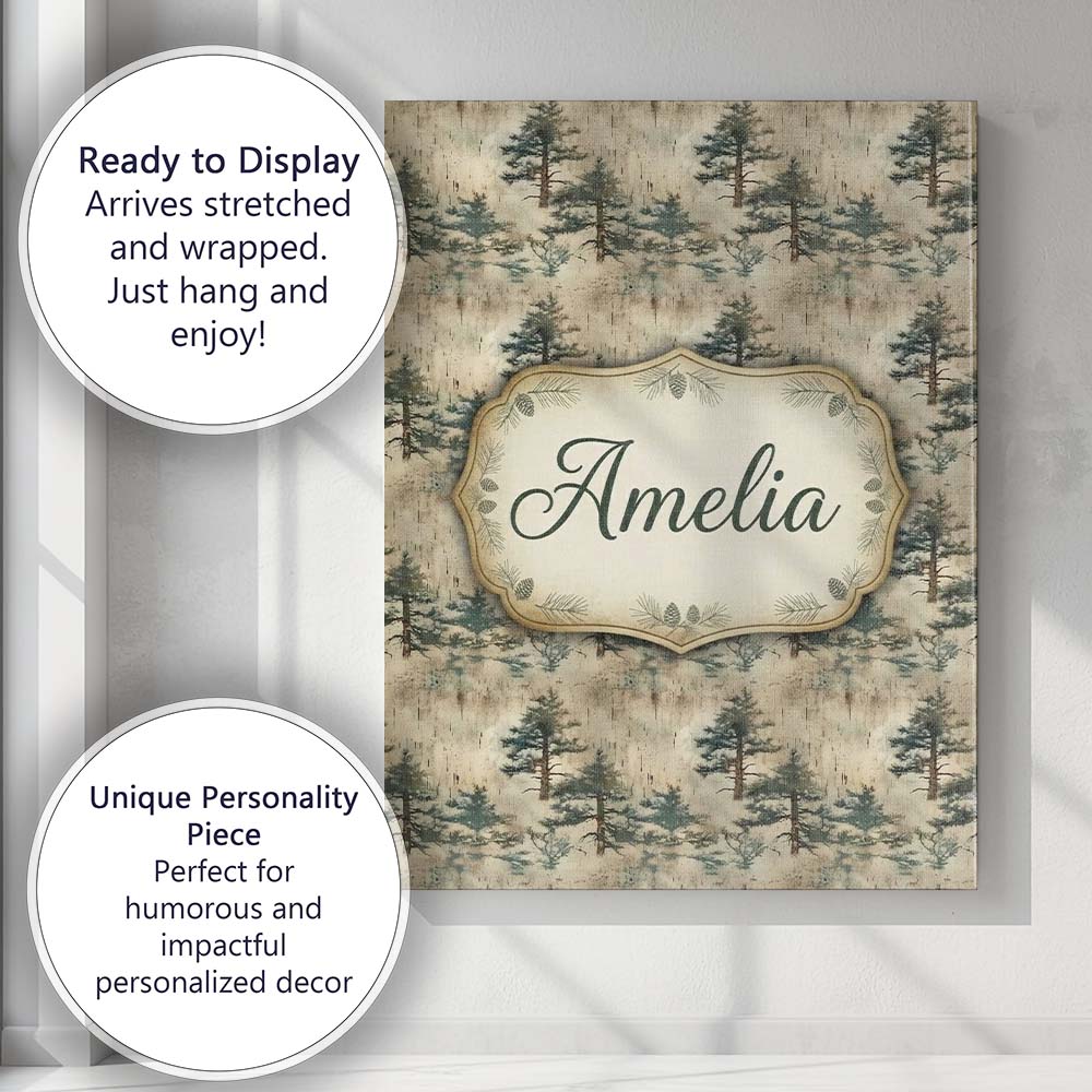 Personalised Name Rustic Pine Tree Landscape Custom Bespoke  Contemporary Display Canvas Wall Art Print Decor Picture Ready to Hang