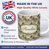Personalized Custom Name Rustic Pine Tree Landscape Grunge Style Seamless Pattern Name Cute 11oz Ceramic Coffee Tea Mug White Large Handle