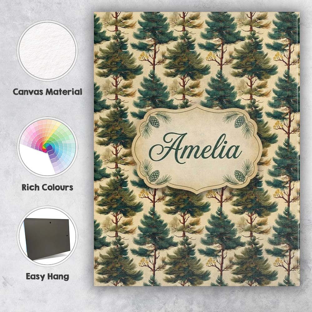 Personalised Name Detailed Evergreen Pine Custom  Unique Gift Idea Elegant Feature Canvas Wall Art Print Decor Picture Ready to Hang