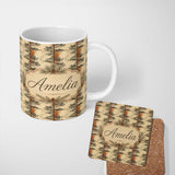 Personalized Custom Name Artistic Pine Tree with Warm Earth Tones Seamless Pattern Custom 11oz Ceramic Coffee Tea Mug White Large Handle