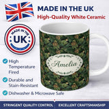 Personalized Custom Name Lush Pine Cone Foliage Dense Forest Seamless Pattern Name Cute 11oz Ceramic Coffee Tea Mug White Large Handle