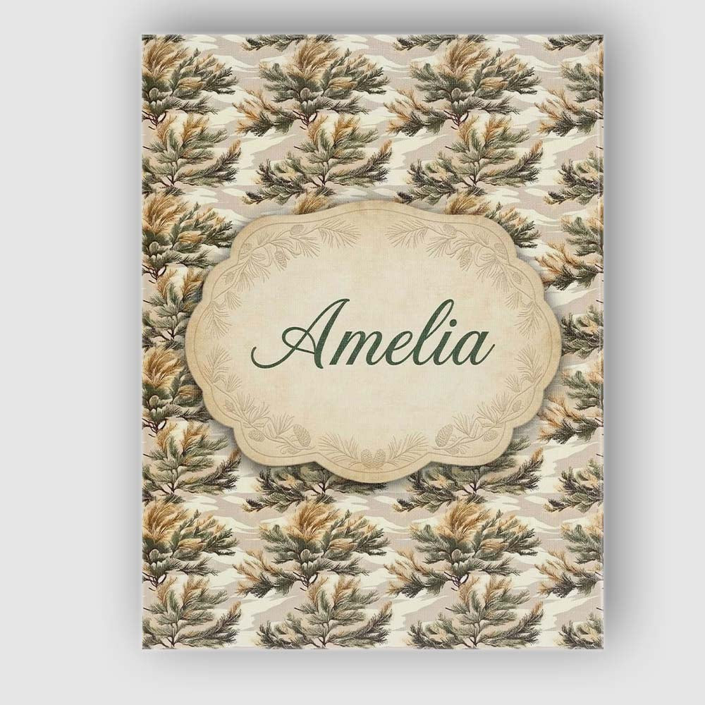 Personalised Name Soft Neutral Pine Branches Custom Bespoke  Contemporary Display Canvas Wall Art Print Decor Picture Ready to Hang