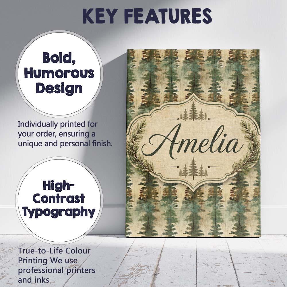 Personalised Name Abstract Forest Pine Tree Custom  Bespoke Interior Contemporary Canvas Wall Art Print Decor Picture Ready to Hang
