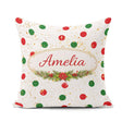 Custom Name Red and Green Polka Dots with Gold Splatter Seamless Square Filled Cushion Throw Pillow Sofa Bed Home Decor Zip Washable UK Made