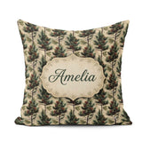 Custom Name Watercolor Pine Woodland Seamless Pattern Name Cute Square Filled Cushion Throw Pillow Sofa Bed Home Decor Zip Washable UK Made