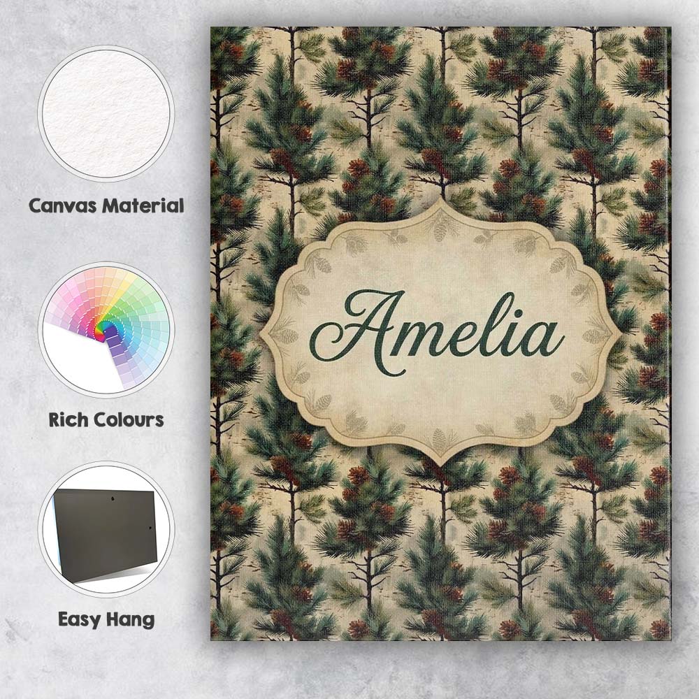 Personalised Name Watercolor Pine Woodland Custom  Unique Gift Idea Elegant Feature Canvas Wall Art Print Decor Picture Ready to Hang