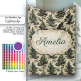 Watercolor Pine Woodland Nature Seamless Pattern Name Cute Unique  Personalised Custom Name Super Soft Fleece Blanket Bed Sofa Throw