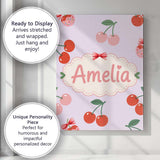 Personalised Name Cherry Fruit Muted Sage Background Minimal Seamless Custom Home Unique Canvas Wall Art Print Decor Picture Ready to Hang
