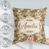 Custom Name Elegant Bonsai Pine Tree Botanical Pattern Name Cute Square Filled Cushion Throw Pillow Sofa Bed Home Decor Zip Washable UK Made