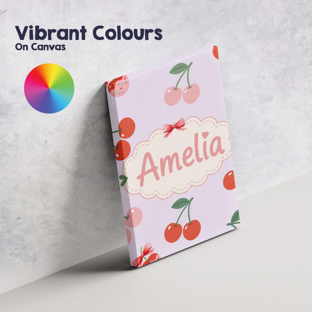 Personalised Name Cherry Fruit Muted Sage Background Minimal Seamless Custom Home Unique Canvas Wall Art Print Decor Picture Ready to Hang