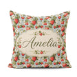 Custom Name Strawberry Garden Botanical Blue Background Seamless Square Filled Cushion Throw Pillow Sofa Bed Home Decor Zip Washable UK Made