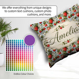 Custom Name Strawberry Garden Botanical Blue Background Seamless Square Filled Cushion Throw Pillow Sofa Bed Home Decor Zip Washable UK Made