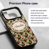 Classic Strawberry Vine Floral Vintage Seamless Custom Name Protective Phone Case Mobile Cover Durable Everyday Smartphone Shock Resistant