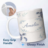 Personalized Custom Name Watercolor Sea Turtle Ocean Minimal Leaf Seamless Pattern Lovely 11oz Ceramic Coffee Tea Mug White Large Handle