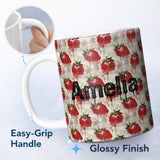 Personalized Custom Name Grunge Strawberry Fruit Drip Artistic Seamless Pattern Name Cute 11oz Ceramic Coffee Tea Mug White Large Handle