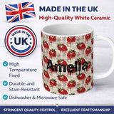Personalized Custom Name Grunge Strawberry Fruit Drip Artistic Seamless Pattern Name Cute 11oz Ceramic Coffee Tea Mug White Large Handle