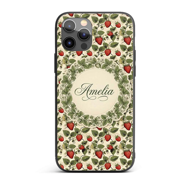Vintage Strawberry Vine Rustic Wood Background Custom Name Protective Phone Case Mobile Cover Durable Everyday Smartphone Shock Resistant