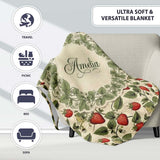 Vintage Strawberry Vine Rustic Wood Background Seamless Pattern  Personalised Custom Name Super Soft Fleece Blanket Bed Sofa Throw
