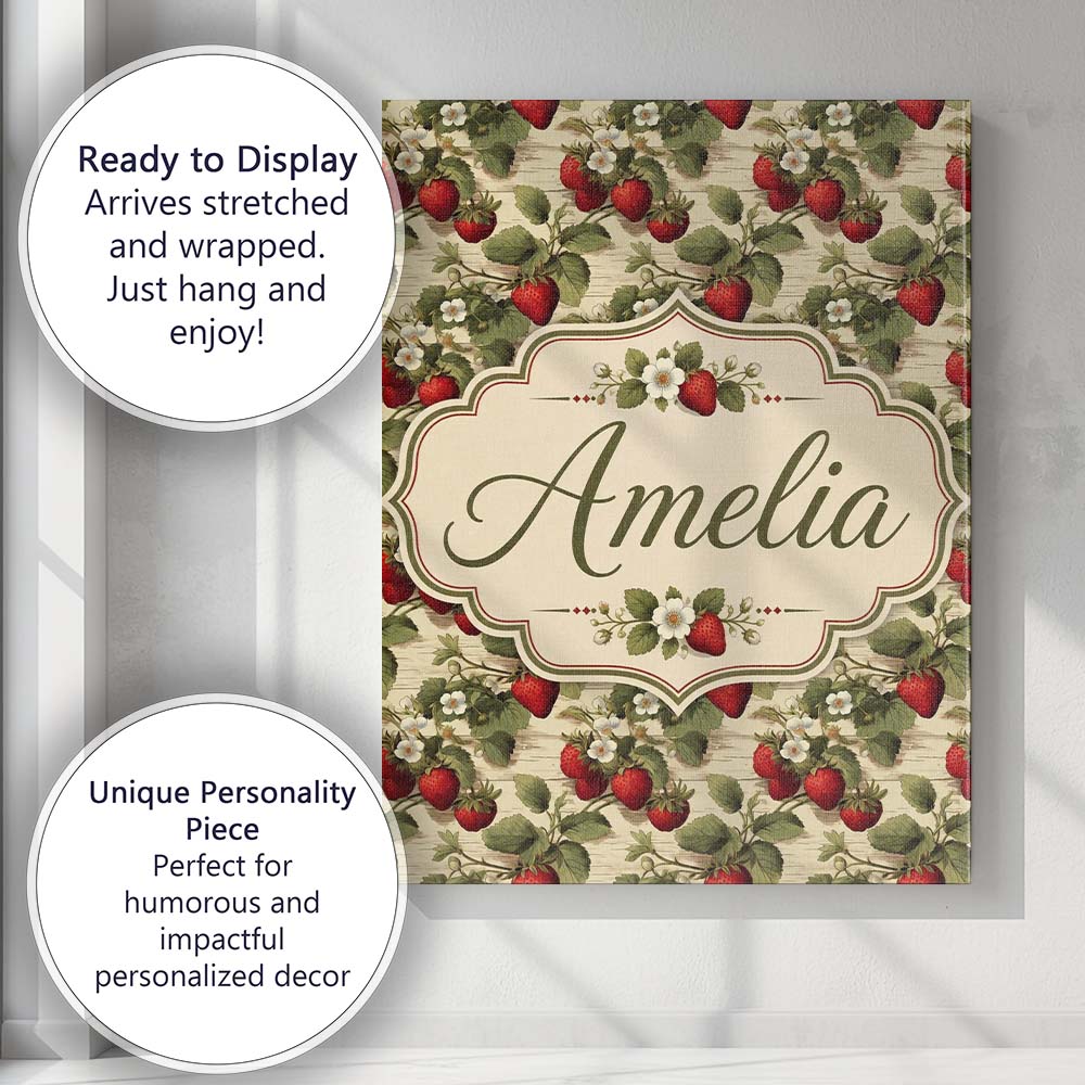 Personalised Name Classic Strawberry Custom Premium Decorative Design Modern Room Accent Canvas Wall Art Print Decor Picture Ready to Hang