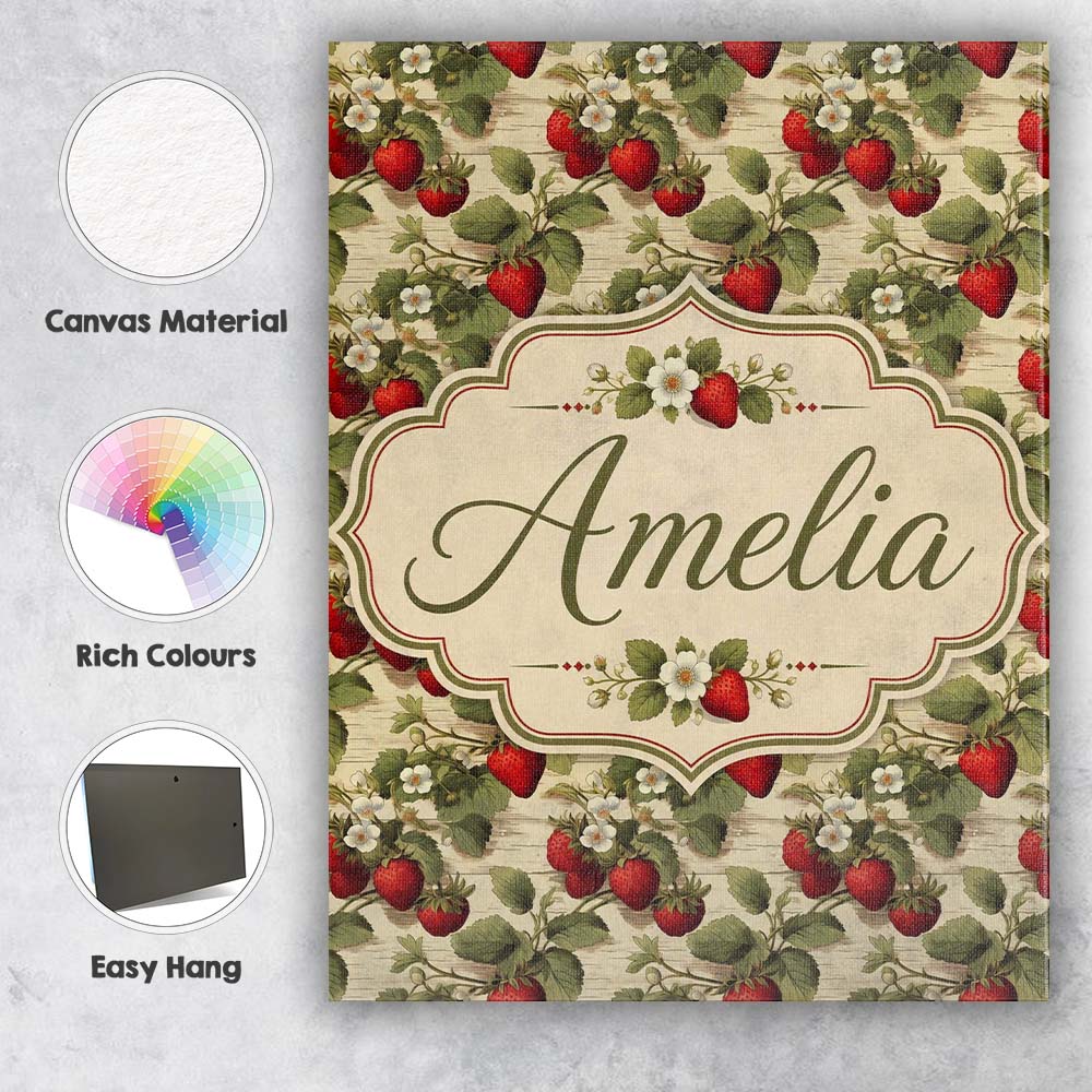Personalised Name Classic Strawberry Custom Premium Decorative Design Modern Room Accent Canvas Wall Art Print Decor Picture Ready to Hang