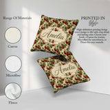 Custom Name Classic Botanical Cream Garden Seamless Pattern Name Square Filled Cushion Throw Pillow Sofa Bed Home Decor Zip Washable UK Made