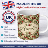 Personalized Custom Name Classic Strawberry Botanical Cream Garden Seamless Pattern Name Cute 11oz Ceramic Coffee Tea Mug White Large Handle