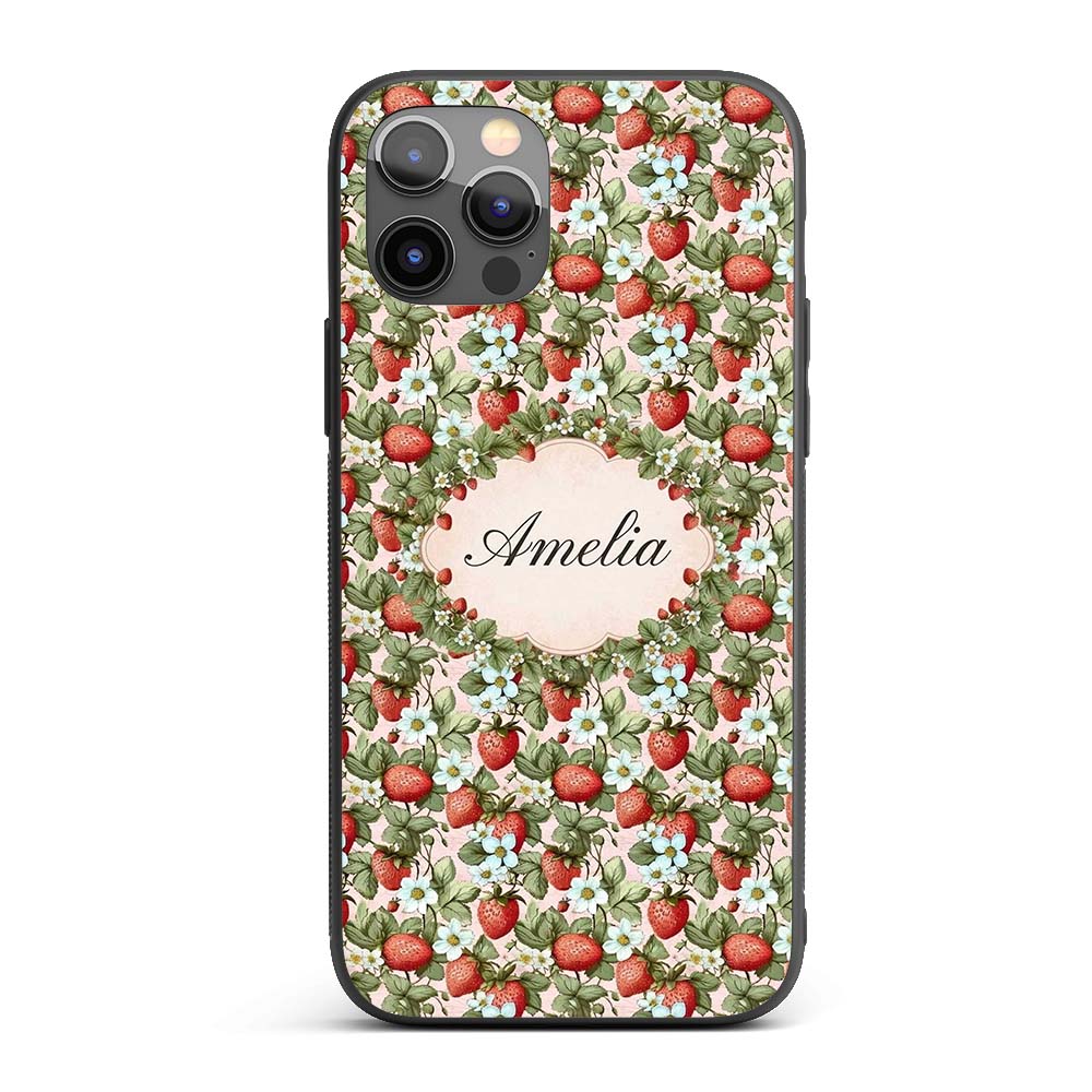 Soft Pastel Strawberry Blossom Floral Seamless Custom Name Protective Phone Case Mobile Cover Durable Everyday Smartphone Shock Resistant