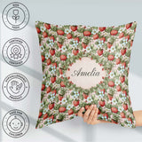 Custom Name Soft Pastel Strawberry Blossom Seamless Pattern Name Square Filled Cushion Throw Pillow Sofa Bed Home Decor Zip Washable UK Made