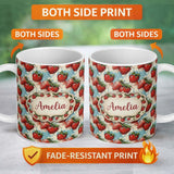 Personalized Custom Name Grunge Strawberry Drip Urban Art Seamless Pattern Name Cute Unique 11oz Ceramic Coffee Tea Mug White Large Handle