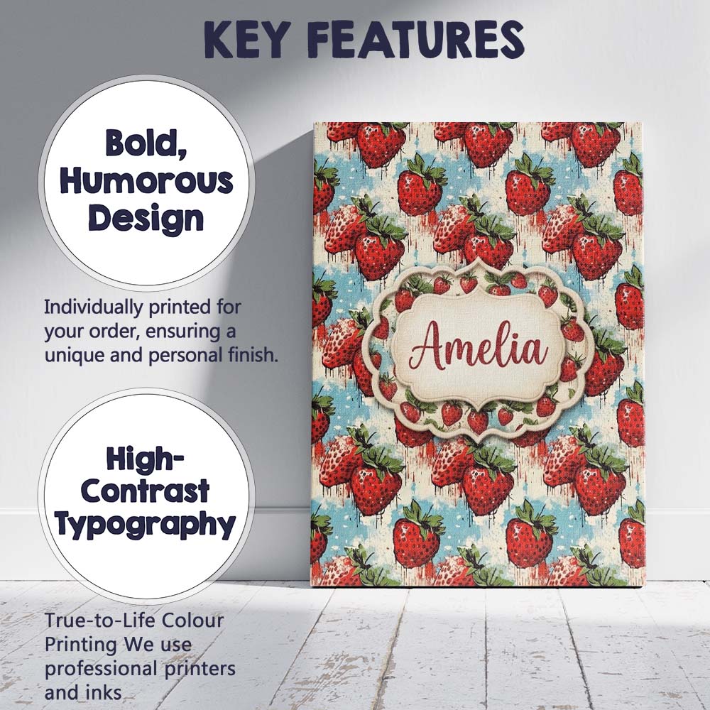 Personalised Name Grunge Strawberry Drip Custom  Unique Gift Idea Elegant Feature Canvas Wall Art Print Decor Picture Ready to Hang