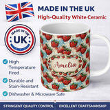 Personalized Custom Name Grunge Strawberry Drip Urban Art Seamless Pattern Name Cute Unique 11oz Ceramic Coffee Tea Mug White Large Handle