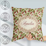 Custom Name Fresh Strawberry Blossom Cream Seamless Pattern Name Square Filled Cushion Throw Pillow Sofa Bed Home Decor Zip Washable UK Made