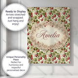 Personalised Name Fresh Strawberry Blossom Custom  Unique Gift Idea Elegant Feature Canvas Wall Art Print Decor Picture Ready to Hang